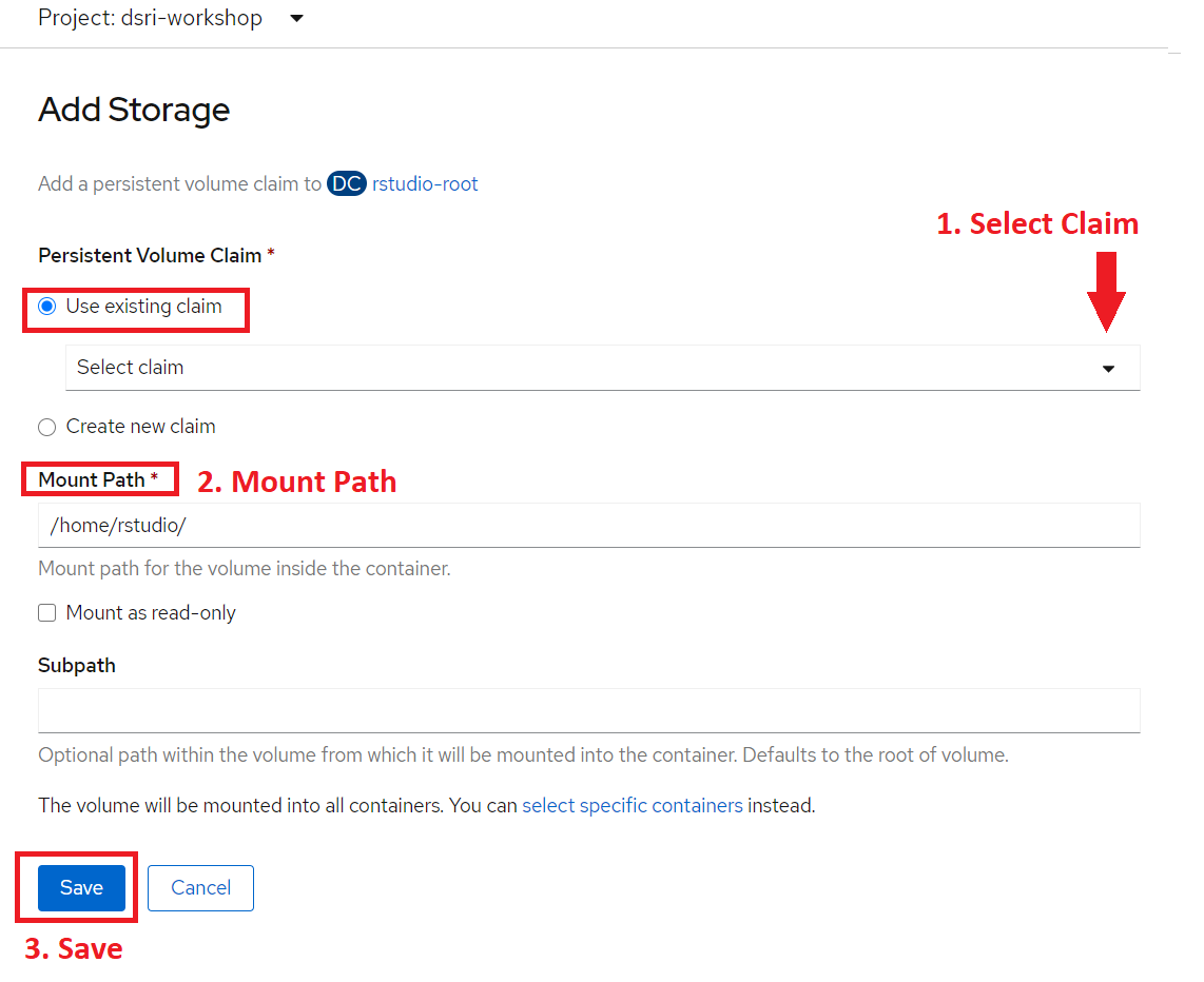 Add Existing Persistent Storage
